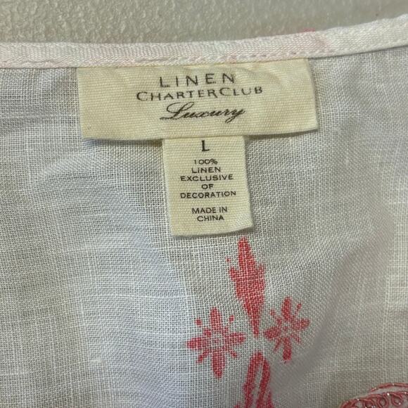 Charter Club Luxury Women Large White Pink Linen Light Soft Breathable Tunic Top - Picture 3 of 9